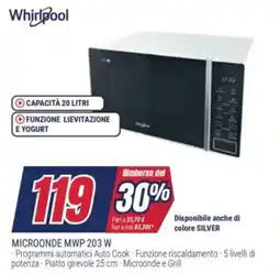 Trony Whirlpool MICROONDE MWP 203 W offerta