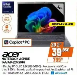 Expert acer NOTEBOOK ASPIRE 14AIA1452M5067 offerta
