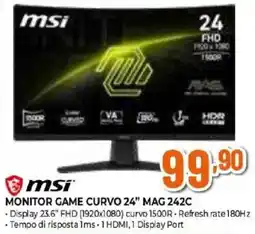 Expert msi MONITOR GAME CURVO 24" MAG 242C offerta