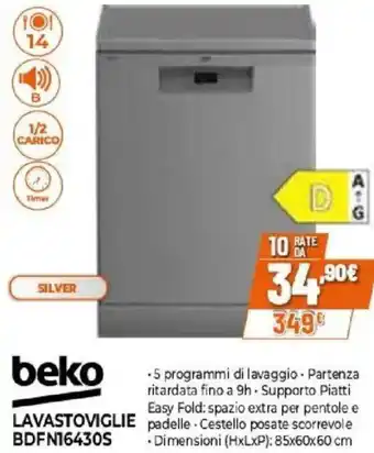 Expert beko LAVASTOVIGLIE BDFN16430S offerta