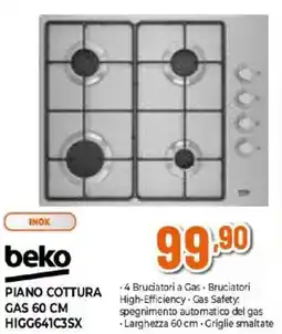 Expert beko PIANO COTTURA GAS HIGG641C3SX offerta