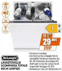 Expert DeLonghi LAVASTOVIGLIE SCOMPARSA TOTALE L6NP52E offerta
