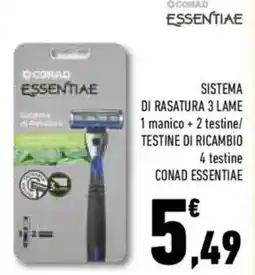 Conad Superstore Sistema di rasatura 3 lame 1 manico +2 testine/ testine di ricambio 4 testine CONAD ESSENTIAE offerta