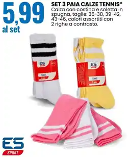 Eurospin Es sport set 3 paia calze tennis offerta