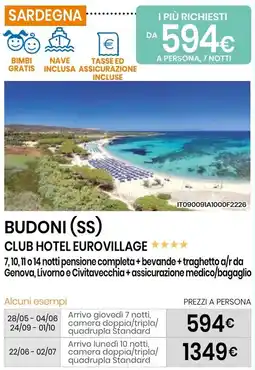 Eurospin Budoni (ss) club hotel eurovillage offerta