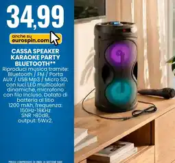 Eurospin Cassa speaker karaoke party bluetooth offerta