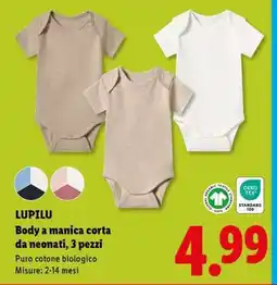 Lidl LUPILU Body a manica corta da neonati, 3 pezzi offerta