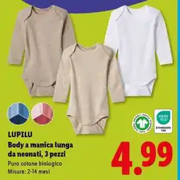Lidl LUPILU Body a manica lunga da neonati, 3 pezzi offerta