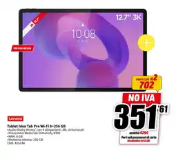 MediaWorld Lenovo Tablet Idea Tab Pro Wi-Fi 8+256 GB offerta
