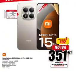 MediaWorld Smartphone REDMI Note 15 Pro 5G 8+512 offerta