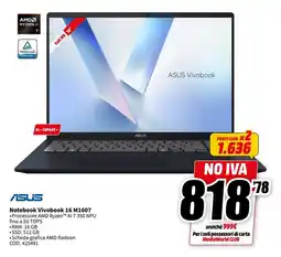 MediaWorld ASUS Notebook Vivobook 16 M1607 offerta