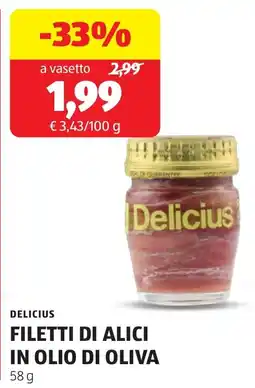 ALDI Delicius filetti di alici in olio di oliva offerta