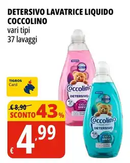 Tigros Detersivo lavatrice liquido COCCOLINO offerta