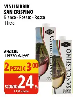 Tigros Vini in brik SAN CRISPINO offerta