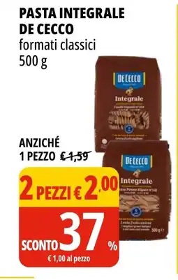 Tigros Pasta integrale DE CECCO offerta