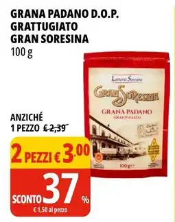 Tigros Grana padano d.o.p. grattugiato gran Latteria SORESINA offerta