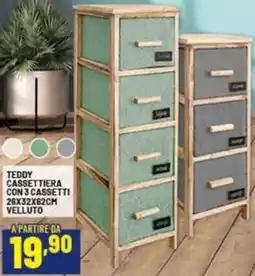 Risparmio Casa Teddy cassettiera con 3 cassetti 26x32x62cm velluto offerta