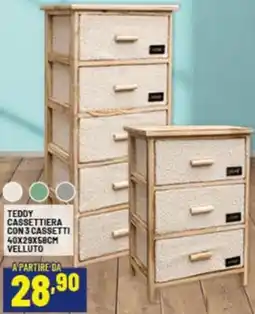 Risparmio Casa Teddy cassettiera con 3 cassetti 40x28x58cm velluto offerta