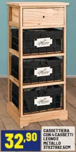 Risparmio Casa Cassettiera con 4 cassetti legno e metallo 37x27x82,5cm offerta