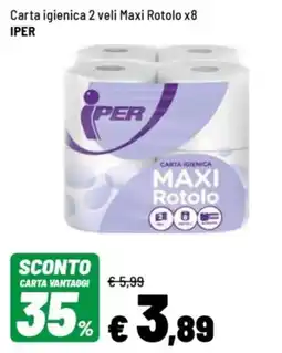 Iper La Grande Carta igienica 2 veli Maxi Rotolo x8 IPER offerta