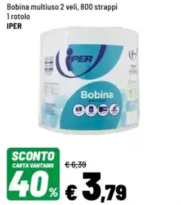 Iper La Grande Bobina multiuso 2 veli, 800 strappi 1 rotolo IPER offerta