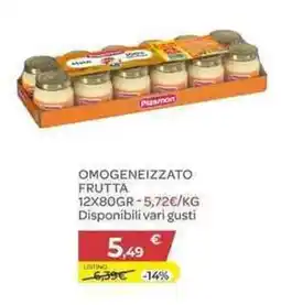 Bimbo Store Plasmon omogeneizzato frutta offerta