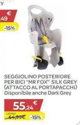 Bimbo Store bellelli Seggiolino posteriore per bici "mr fox" silk grey (attacco al portapacchi) offerta