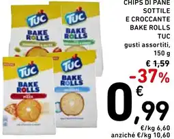 Spazio Conad Chips di pane sottile e croccante bake rolls TUC offerta