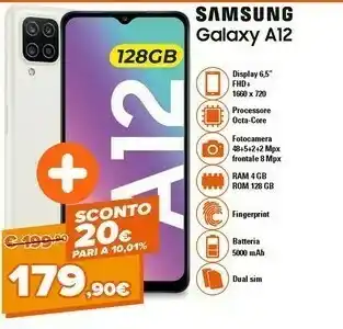 Expert Galaxy a12 sm-a125f 16,5 cm (6.5") doppia sim 4g usb tipo-c 4 gb 128 gb 5000 mah bianco offerta
