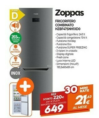 Expert Frigorifero combinato hzbf47snh1xd0 offerta