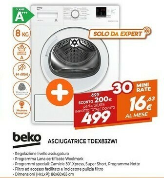 Expert Asciugatrice tdex832wi offerta