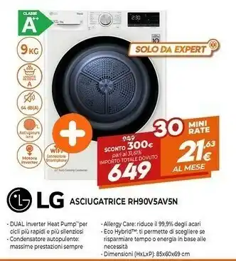 Expert Rh90v5av5n asciugatrice libera installazione caricamento frontale 9 kg a++ bianco offerta