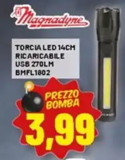 Risparmio Casa Magnadyne torcia led 14cm ricaricabile usb 270LM BMFL1802 offerta