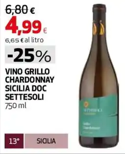 Coop Master Alleanza 3.0 Vino grillo chardonnay sicilia DOC SETTESOLI offerta