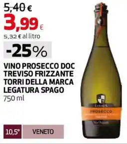 Coop Master Alleanza 3.0 Vino prosecco doc treviso frizzante torri della marca legatura spago offerta