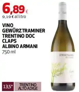 Coop Master Alleanza 3.0 Vino gewürztraminer trentino doc claps ALBINO ARMANI offerta