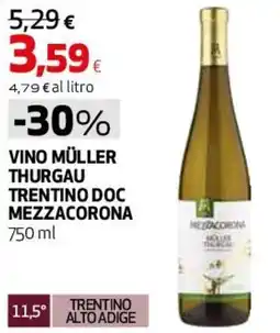 Coop Master Alleanza 3.0 Vino müller thurgau trentino DOC MEZZACORONA offerta