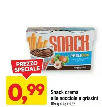 DPiù Preliciok snack crema alle nocciole e grissini 104 g offerta