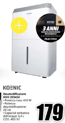 MediaWorld KOENIC Deumidificatore KDH 203424 offerta