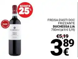 Supermercati Gulliver Freisa d'asti doc frizzante DUCHESSA LIA offerta