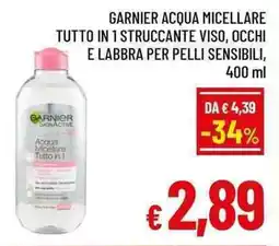 A&O Garnier acqua micellare tutto in 1 struccante viso, occhi e labbra per pelli sensibili offerta