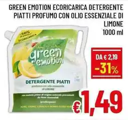 A&O Green emotion ecoricarica detergente piatti profumo con olio essenziale di limone offerta