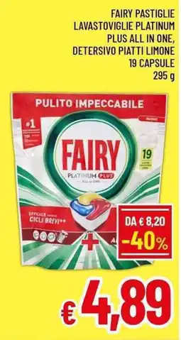 A&O Fairy pastiglie lavastoviglie platinum plus all in one, detersivo piatti limone 19 capsule offerta