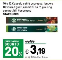 Iper La Grande 10 o 12 Capsule caffè espresso, lungo o flavoured compatibili Nespresso STARBUCKS offerta