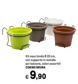 Iper La Grande Kit vaso tondo Ø20 cm, con supporto in metallo per balcone CORINO BRUNA offerta