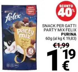 Supermercati Gulliver Snack per gatti party mix felix PURINA offerta