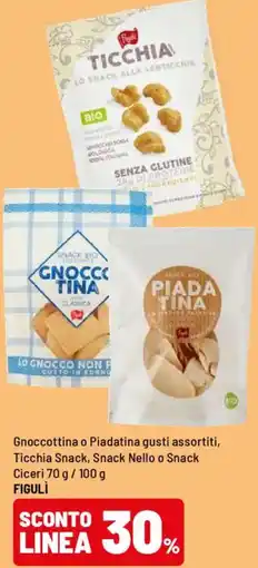 Iper La Grande Gnoccottina o Piadatina, Ticchia Snack, Snack Nello o Snack Ciceri FIGULÌ offerta