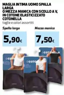 Coop Master Alleanza 3.0 Maglia intima uomo spalla larga o mezza manica con scollo a v, in cotone elasticizzato COTONELLA offerta