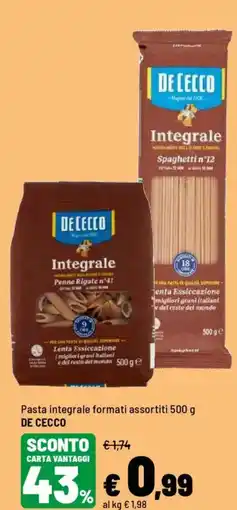 Iper La Grande Pasta integrale DE CECCO offerta