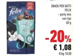 Conad Snack per gatti felix party mix offerta